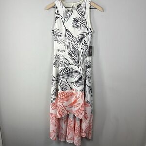 Vince Camuto Palm Print High Low Dress Size 4 NWT Tropical Wedding Guest Resort